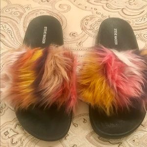 Steve Madden faux fur slides. Multi color, Sz 10